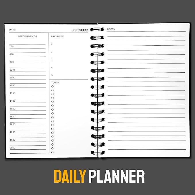 Undated Daily Planner Notebook 2026 with Hourly Schedule - Hardcover Appointment Day to do List Notebook for Women & Men - A5 Spiral Beige