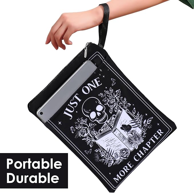 Gothic Book Sleeve Gift - Just One More Chapter Skeleton Black Tarot Card Zipper Books Covers with Front Pocket Washable Book Protector Bookish Reader Book Lovers Gifts for Books Paperbacks