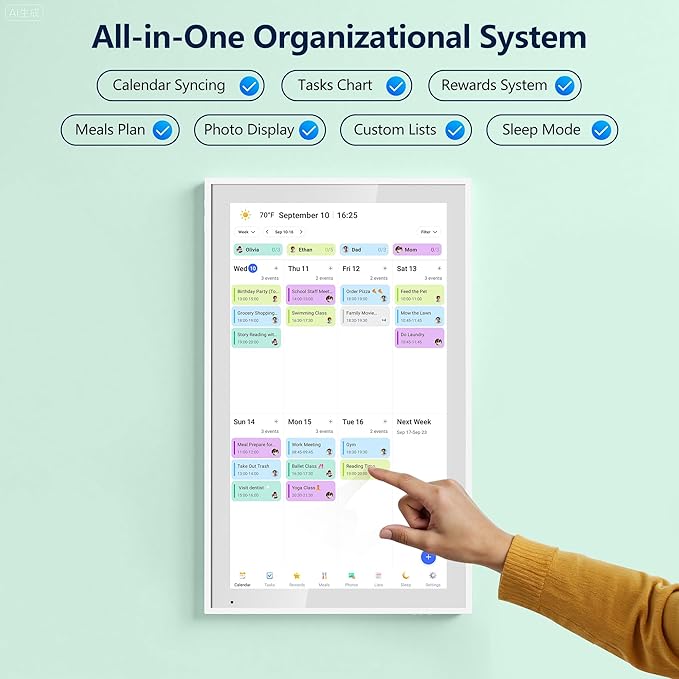 Digital Calendar, 21.5 Inch Electronic Calendar & Chore Chart, Smart Family Organizer with Interactive Touchscreen Display, Wall Mount or Desk Mount in Portrait or Landscape, Gifts for Women Men, Gifts for Mom Dad