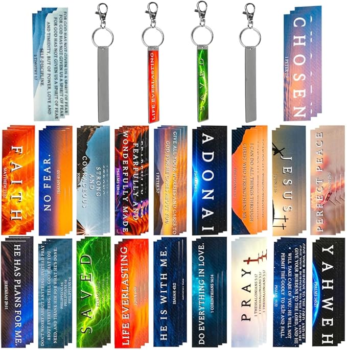 Christian Sensory Stickers for Anxiety Relief – 60 Scripture-Based Fidget Strips with Keychains for Calm, Focus, and Bible Study