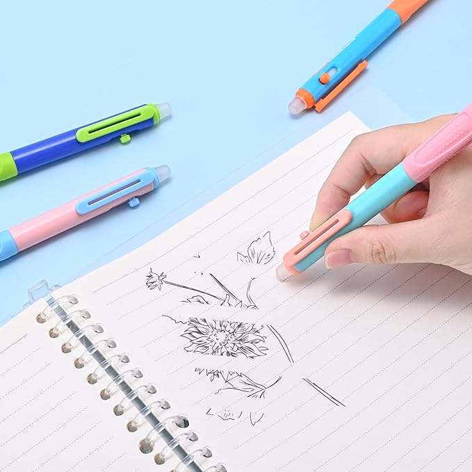 Temiary 8 Pcs Aesthetic Retractable Erasable Gel Pens & 10 Pcs Extra Refills, Ink Pen with Eraser, 0.5 mm Fine Point Smooth Writing for Students School Office Supplies (Black Ink)