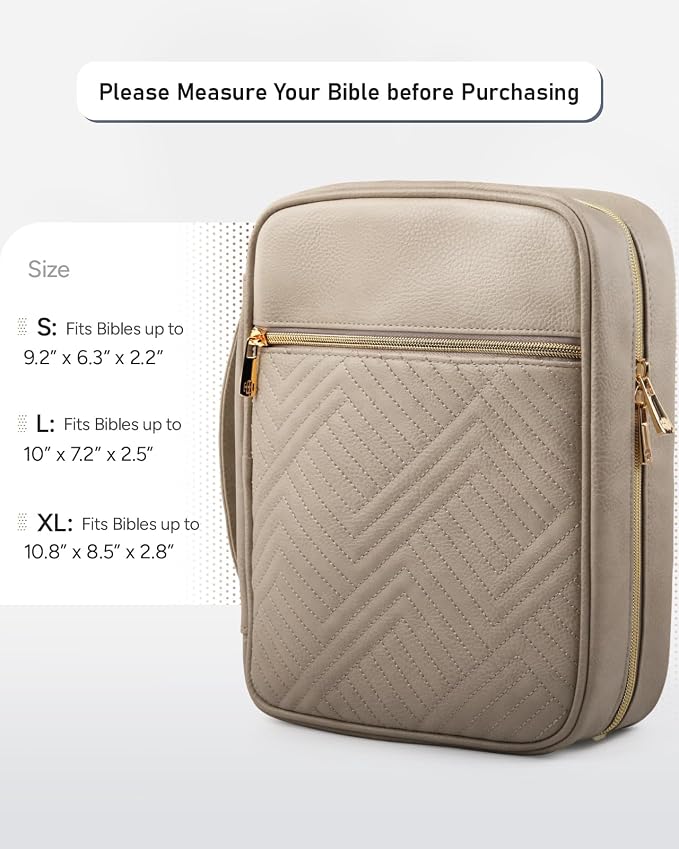 BellaHold Quilted Vegan Leather Bible Cover, Color-Blocked Bible Cover Case for Women, Bible Carrying Case with Handle, Bible Study Supplies & Christian Gift for Women and Girls (Desert Taupe, XL)