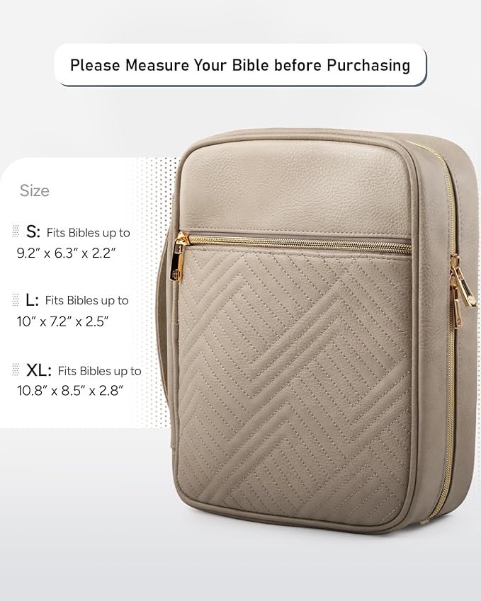 BellaHold Quilted Vegan Leather Bible Cover, Color-Blocked Bible Cover Case for Women, Bible Carrying Case with Handle, Bible Study Supplies & Christian Gift for Women and Girls (Desert Taupe, TS/S)