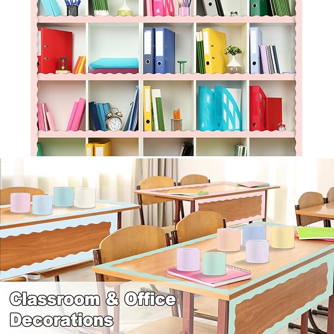 Wiooffen 10 Rolls 262ft Colorful Borders for Bulletin Board Scalloped Trim Bulletin Board Decorations Classroom Borders for Bulletin Board Back to School Supplies Office Wall Chalkboard Decor(Pastel)