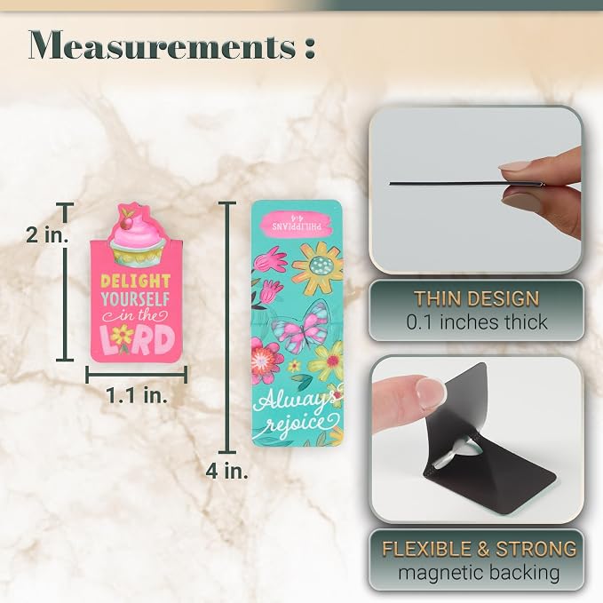 Christian Art Gifts Inspirational Scripture Magnetic Bookmark Set for Girls: A Glad Heart Encouraging Bible Verses, Slim Colorful Pagemarkers for Kids, Reading, Books, Bibles, 6 Pack
