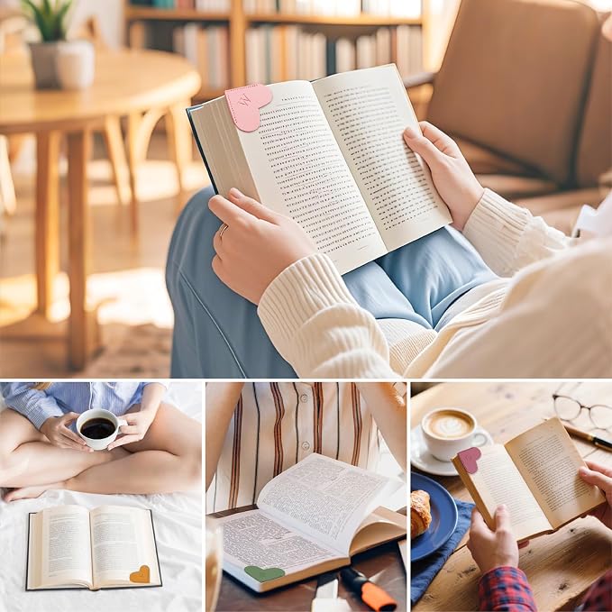 Personalized Initial Leather Heart Bookmark,Cute Corner Page Marker,Reading Accessories for Teachers Students Kids Book Lovers Women Gift,for School Office Home Supplies (F(4 Pcs))