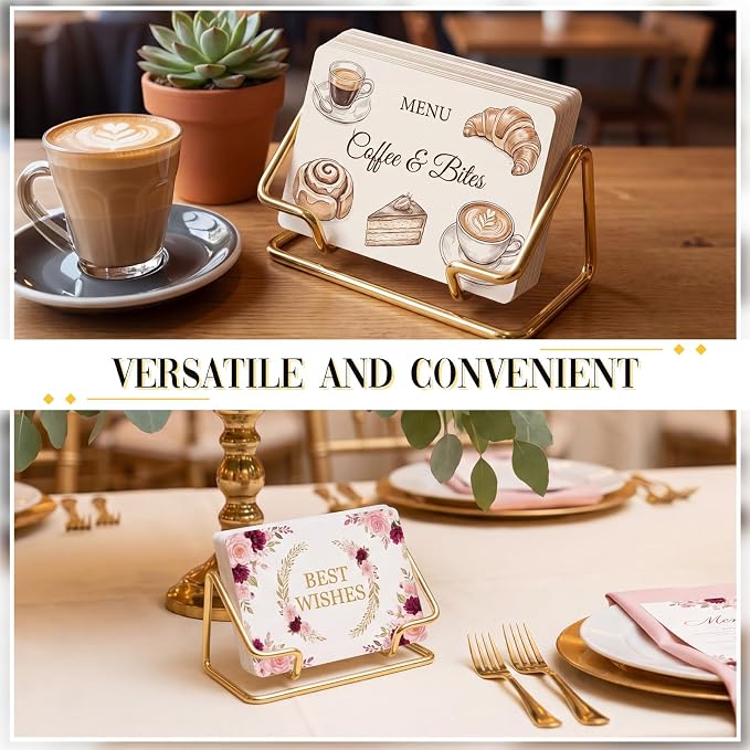 6 Pack Metal Business Card Holder for Desk Gold Cardholder Office Display Stand 4 Inch Cute Office Accessories Gift for Men Women Boss Colleague Desktop(Simple)