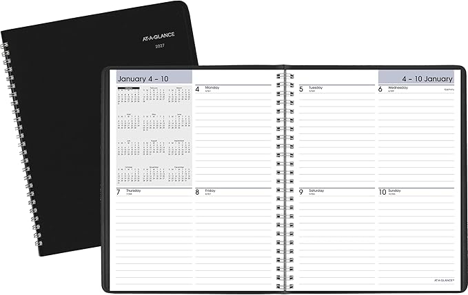 AT-A-GLANCE 2027 Planner, Weekly, 7" x 8.75", Block-Style, DayMinder, Black (G5350027)