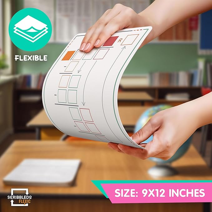 SCRIBBLEDO Division Math Practice 9”x12” Small White Board Dry Erase Sheets Math Manipulatives 3rd Grade Long Division Math Supplies Teacher Students Classroom Pack of 10 Sheets