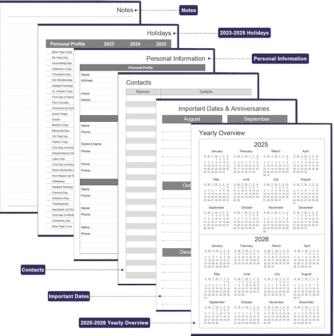 Daily & Monthly Planner for 2026 or Anytime - ADHD Planner Two Pages Per Day, Daily Planner Undated to Increase Focus, Eliminate Overwhelm, Achieve Your Biggest Goals, 5.8'' × 8.3'', Purple