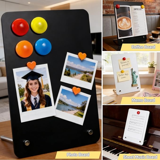 2 Pcs Magnetic Board, Black Magnet Message Board, 11"x7.8"Metal Magnetic Bulletin Board with 50pcs Memo Sheets and 8pcs Magnets, Magnet Display for Home, School, Kitchen, Office(Square,Black)