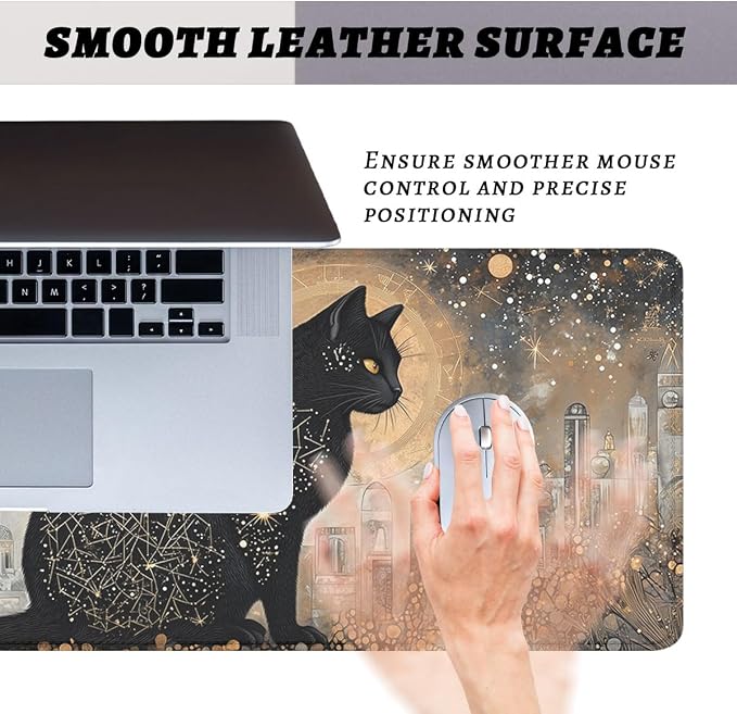 Galaxy Cat Desk Mat Gaming Mouse Pad Mystic Night Celestial Art Extended Gaming Mousepad Mat with Stitched Edge Non-Slip Base Big Mousepad Office Home Decor for Women Girl 31.5"x11.8"