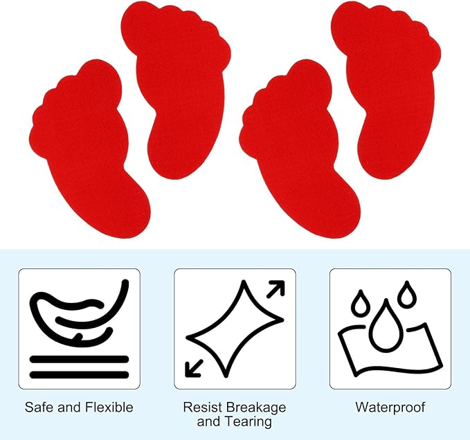 PATIKIL Foot Shaped Carpet Markers, 72pcs (36pairs) Nylon Floor Spots Markers Colorful Hook and Loop Marker Dots for Classroom Teacher Supplies, Red