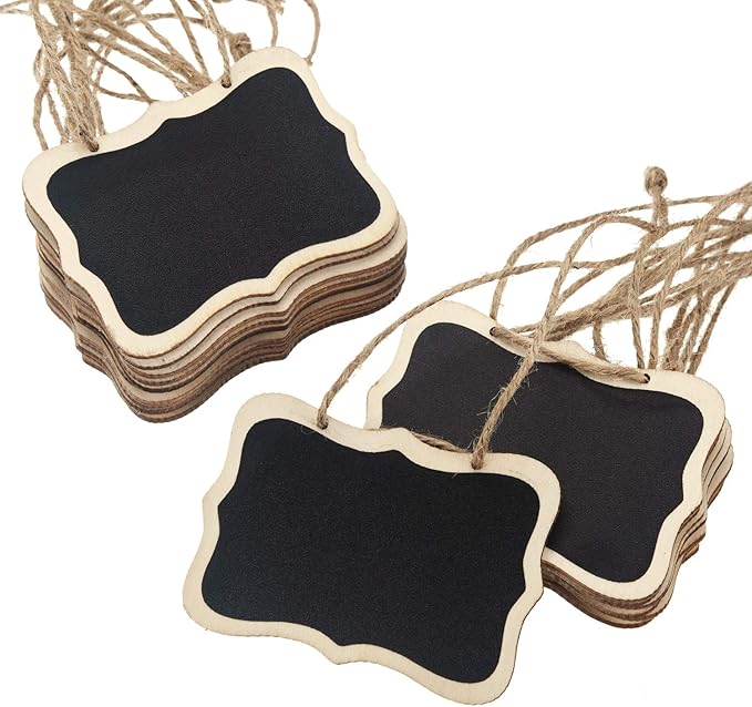 20 Pack Mini Chalkboards Tags Erasable Blackboard Tags, Double Sided Blackboard with Hanging String Wooden Chalkboard Board Signs for Price Tags, Message Tags