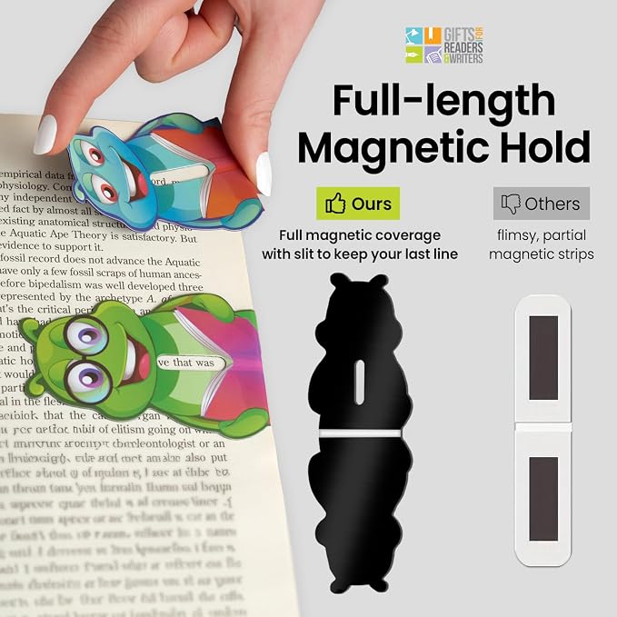Gifts for Readers & Writers Linemarker Magnetic Bookmarks for Women & Men Bookworm, Set of 2 Magnet Bookmark Clips, Magnetic Page Holder & Book Marker for Reading with Cute Bookmarks Design for Kids
