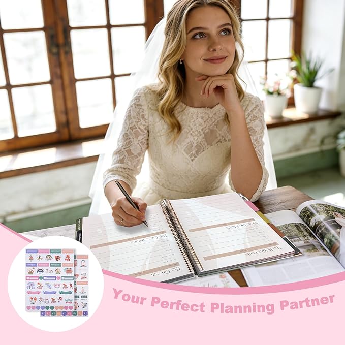 Wedding Planner Book and Organizer for Bride, 88 Pages Wedding Planning Binder & 2 Pages of Stickers, Engagement Unique Gifts for Couples, Wedding Planners Essentials, Easy Bridal Planning