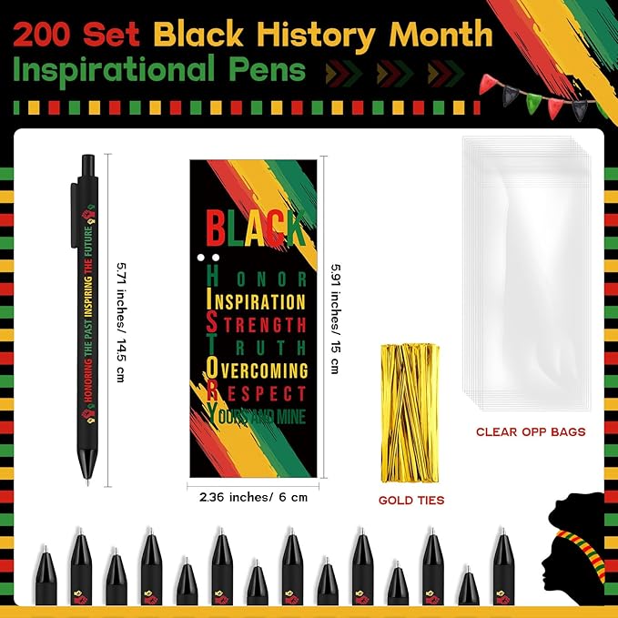 Sayglossy 200 Sets Juneteenth Gifts Inspirational Ballpoint Pens and Bookmarks Bulk Black History Party Favors Decorations for African American Freedom Day