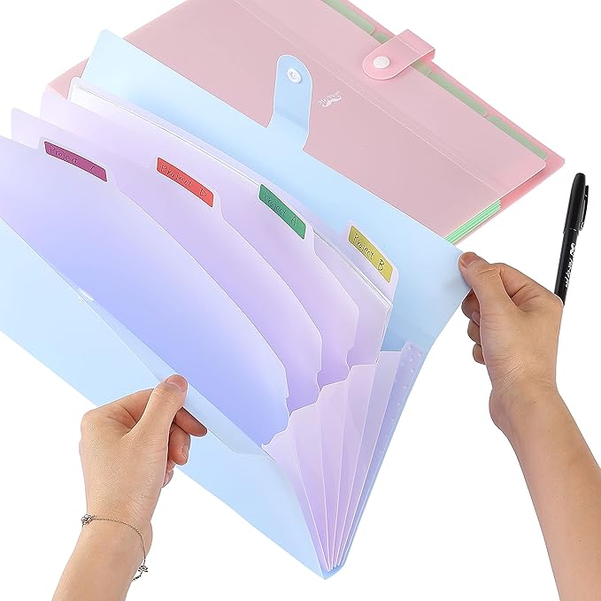 Mr. Pen Expanding File Folder, 2 Pack, 5 Pocket, Accordion Folder with Labels, A4/Letter Size, Waterproof and Tearproof
