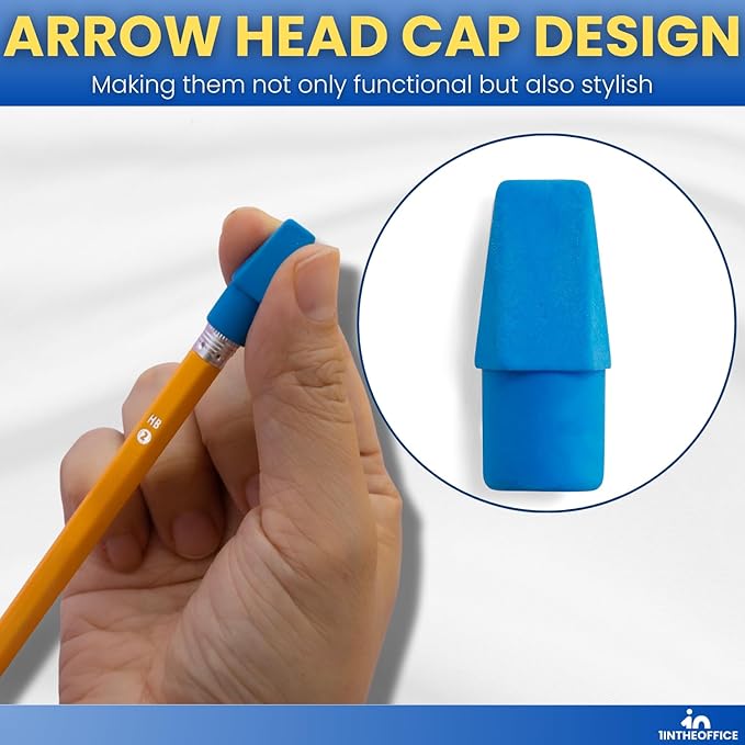 1InTheOffice Pencil Cap Erasers, Assorted Colors, Arrowhead Caps Tops Eraser, Eraser Cap for Art, School, Office Use, and Classroom Set, 12 Pack (Assorted Colors, 12 Pack)