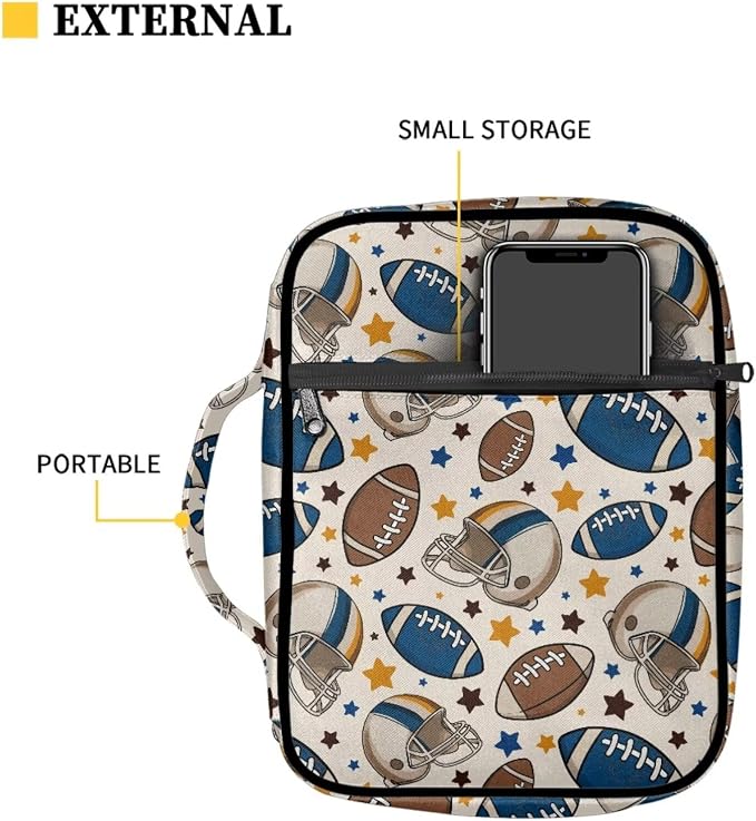 Coldinair Cute Football Bible Cover for Men Teen Boy,Bible Case Bible Carrier Carrying Organizer Purse Handbag with Zipper Pockets Church Bag