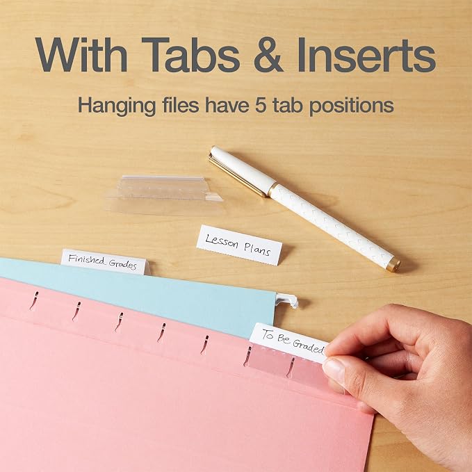 Oxford Hanging File Folders, 6 Pack, Letter Size (8.5" x 11"), 6 Assorted Colors, 5 Tab Positions, Includes Tabs and Inserts, Hanging Files for Office and Document Organization
