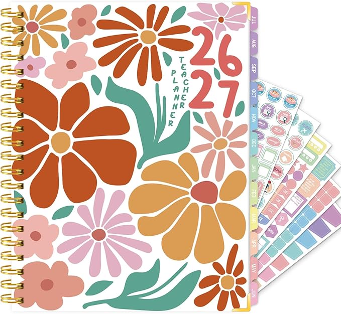 Teacher Planner 2026-2027 Academic Year, Academic Planners for Teachers from July 2026 to June 2027, 8.5"x11" Large Weekly & Monthly Lesson Planner with Pocket & Stickers for School Teachers Supplies