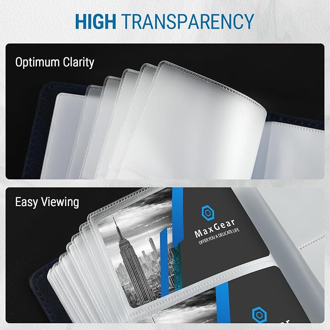 MaxGear Business Card Organizer Book, Holds 240 Cards, Portable PU Leather Business Card Holder with Clear Sleeves, Professional Card Binder for Office, Meetings, Networking, Blue