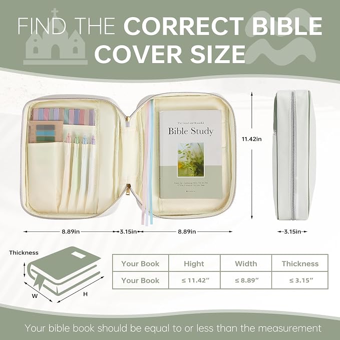 Bible Cover Bible Book Cover Bible Case for Women Canvas Carrying Case Book Protector Quilted Vegan Leather Bible Covers Study Supplies Accessories Christian Gift (Green, One Size)