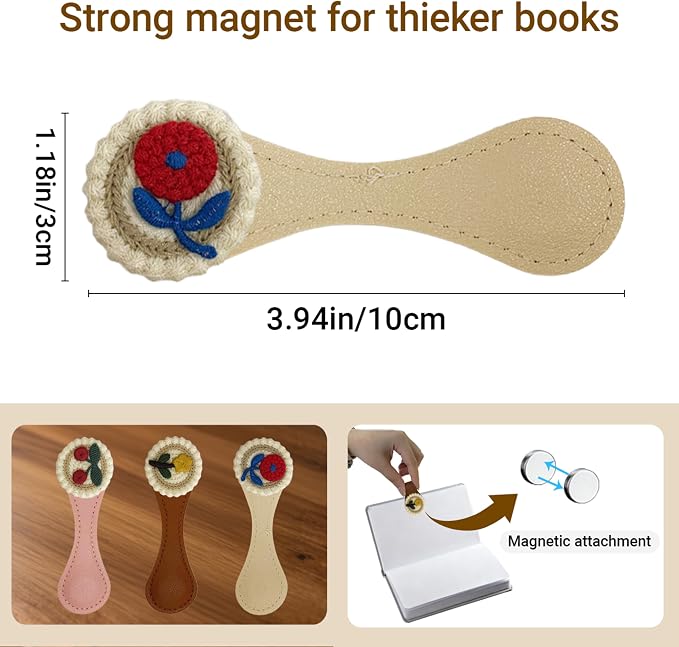 3Pcs Magnetic Leather Bookmark Set, Embroidery Magnetic Bookmarks Clips for Book Lovers Reading, Book Accessories(Flowers)