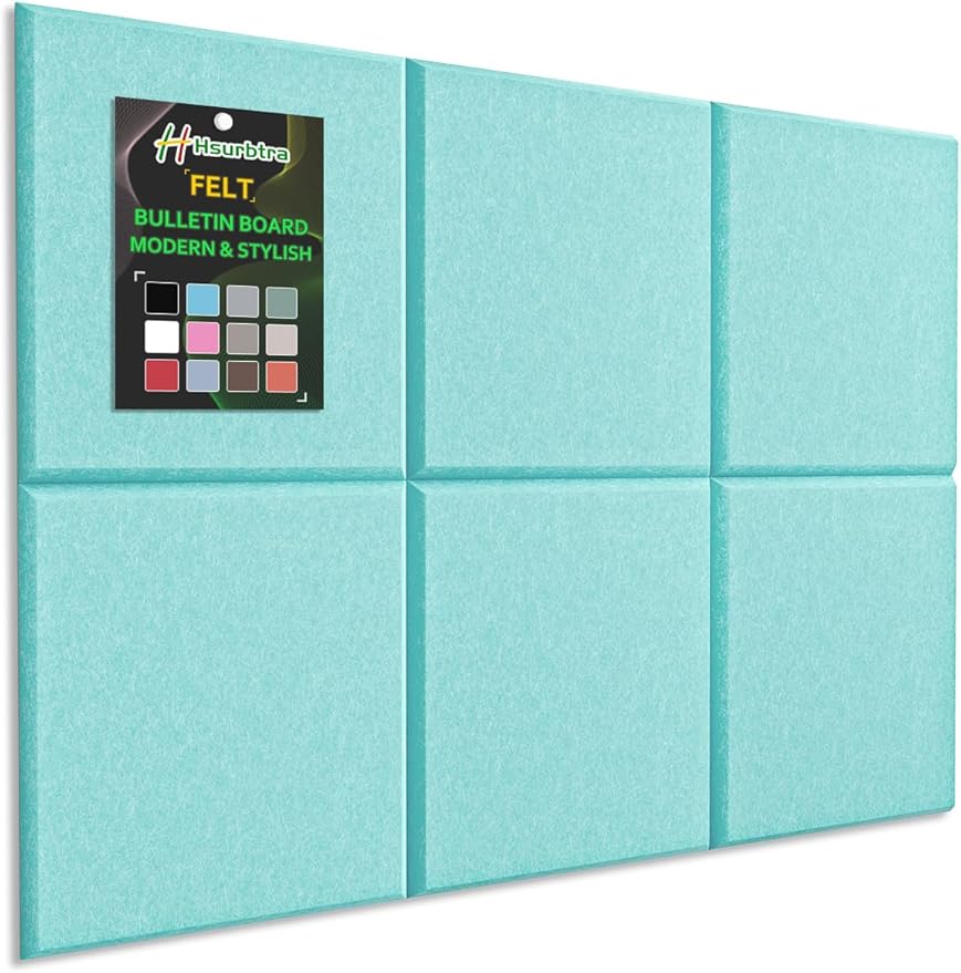 Hsurbtra Cork Board for Wall 24 x 18 Inch, 6 Pack Felt Bulletin Notice Board with Pushpins for Office Home School Farmhouse Wall Decor, Lake Blue