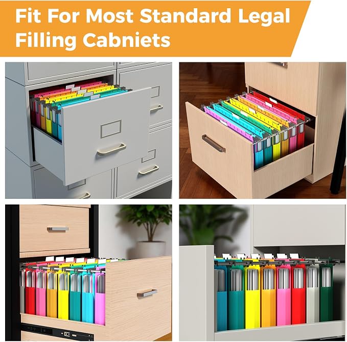 Ansook Legal Size Hanging File Folders, 12 Pack 1.5 Inch Expandable Side-Sealed Legal Size File Folders, Assorted Colors Plastic Hanging Folders with Tabs for Office School Home Filing Cabinet