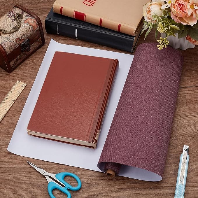 CRASPIRE 51x11.8 Inch Dark Reddish Purple Book Cloth Paper Backed for Book Cover Binding Weave Linen Fabric Surface Protector Book Binding Cloth for Adult Scrapbooking Album DIY Crafts