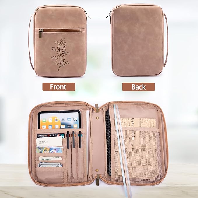 PU Leather Bible Cover - Debossed Bible Case - Carrier - Gift Box with Pocket