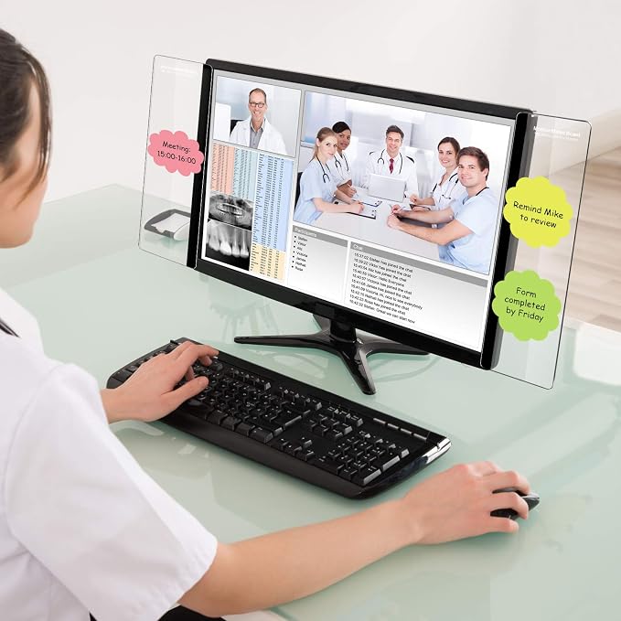 Zonon 12 Pieces Monitor Memo Board, Memo Boards for Computers Transparent Acrylic Monitor Side Panel Office Desk Accessories Desktop Computer Sticky Note Holder for Office Home Work Desk