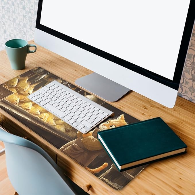 Cute Cat Gaming Mouse Pad Desk Pad Fishing Cartoon Golden Fish XL Mousepad Large Mousepad Extended Laptop Keyboard Mat Gaming Desk Pad Mouse Mat Office Computer Keyboard 31.5"x11.8"