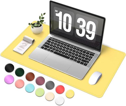 Desk Pad Protector, Leather & Suede Desk Mat, Non-Slip Desk Pad Mat, Large Mouse Pad, Waterproof Desk Blotter Mat, Desk Cover for Office, Home (Yellow, 23.6" x 13.7")