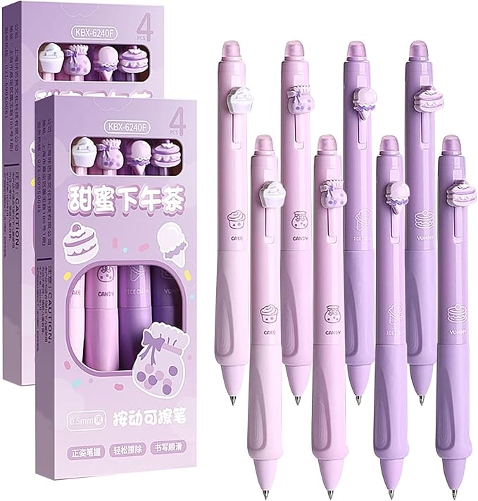 YYaaloa 8pcs Cute Retractable Erasable Gel Pens Fine Point 0.5mm Blue Black Inks Make Mistakes Disappear for Writing Planner and Crossword Puzzles (Purple)