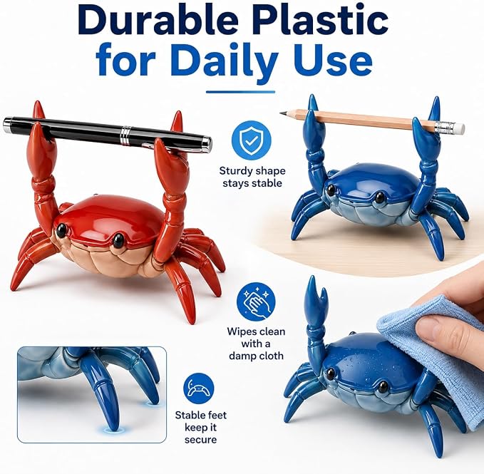 GOOGO 2 Pieces Cute Crab Pen Holder & Eyeglass Stand, for Back to School Graduation Gift Office Home Store Accessories Holder, Unique and fun gifts