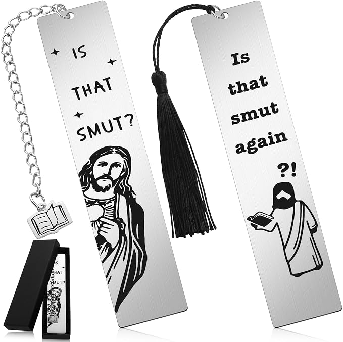 Kenning 2 Pcs Metal Bookmarks with Gift Box is that Smut Novelty Gag Book Mark Humorous Jesus Christian Book Lover Smut Gift for Female Friend Bookish Nerd Booklover Adult Women Christian Gifts