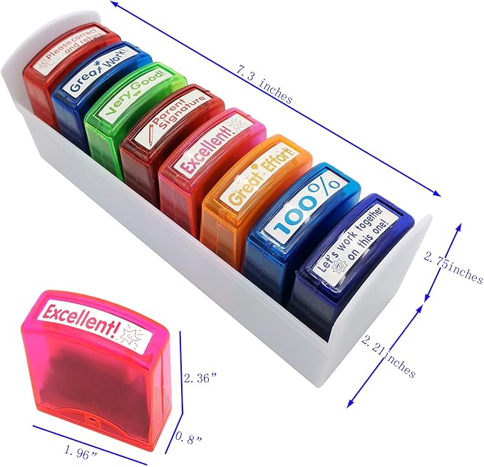Teacher Stamps - 8pcs Self Inking Motivational Encouraging and Colorful Set for Parent and Home Setting
