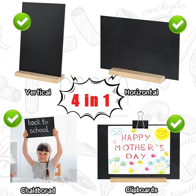 3 Packs 8 x 12 Inch Tabletop Chalkboard Sign With Wood Base - Double-Sided Message Boards Menu Stand for Kitchen, Wedding, Bar and Restaurant