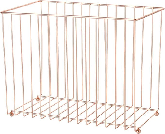 Y YOMA Hanging File Organizer, Letter Size Rose Gold Metal Desk File Crate Storage Basket for Home Office, 1 Pack, I Shaped