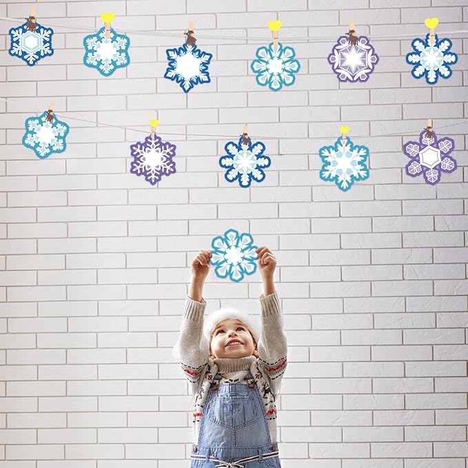 Faccito 90 Pieces Winter Cutout Decorations Snow Mix Cut Outs Christmas Snowflake Snowman Cutouts Mini Winter Bulletin Board for Classroom Christmas Party Holiday Decorations(Snowflake)