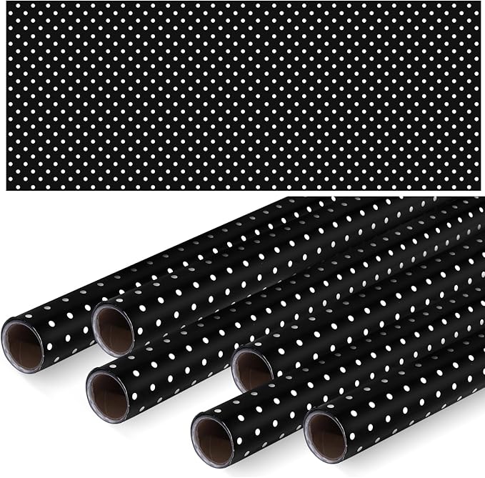 Skyygemm 6 Rolls Classroom Bulletin Board Paper Roll Polka Dot 4 x 12 ft Fade Resistant Colored Background Paper Bulk for Art Decor Drawing Craft(Black)