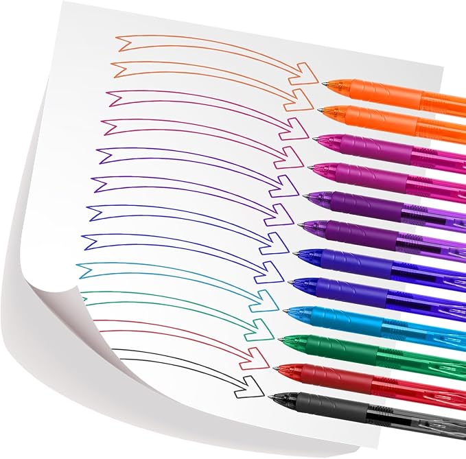 Temiary 12Pcs Erasable Gel Pens Multicolor, Easy to Erase No Smudge, Fine Point Colorful Pen Smooth Writing for Note Taking, Assorted Color Ink for School Office Stationary (0.7 mm)