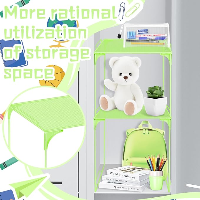 Demonwer Locker Organizer Shelf Grass Green Stackable Extra Locker Shelf Storage Cabinet Accessories for School Office Home Gym Supplies