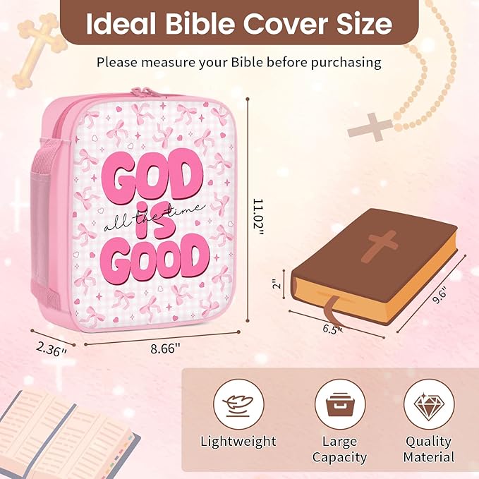 Bible Cover Case for Women - Gifts for Christian Women, Religious Birthday Gifts, Pink Bow Bible Verse Gift, Catholic Spiritual Inspirational Gift, Bibles Carrying Book Cases for Woman