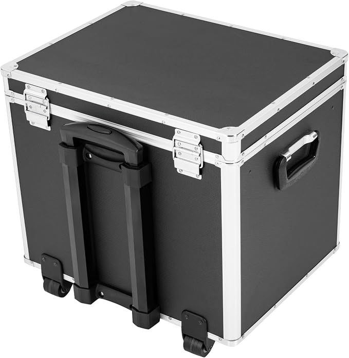 Aluminum Alloy File Organizer Box Mobile Document Box with Wheels, Hand Pull Locking File Case File Cabinet for Home Office Hospitals Banks School (Black)