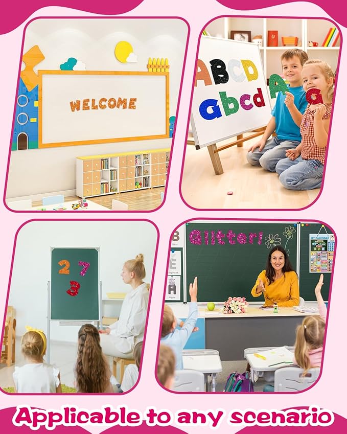 243 Pcs Glitter Bulletin Board Letters Set, 4 Inch Alphabet Poster Board Cardboard Cutouts with Numbers and Punctuation, Classroom School Wall Display Decorations (Hot Pink)