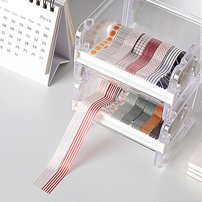Yosoo Health Gear Tape Holder Cutter Simple Mini Multipurpose Organizer Desktop Office Stationery Transparent Visible Washi Packaging Dispenser Roll DIY Sticker Storage Cutting Tape, Adhesives